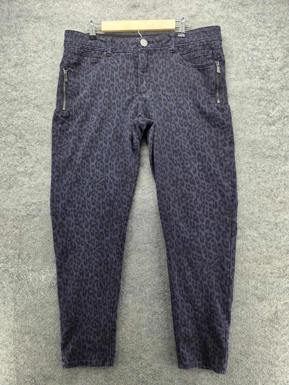 Democracy Pants Womens 16 Blue Leopard Ab-Solution Jegging Zipper Pockets Skinny